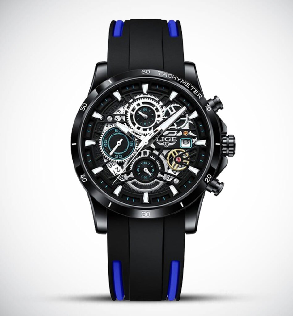 Lige 8977-Watch Ideas-Black-Blue-Rubber