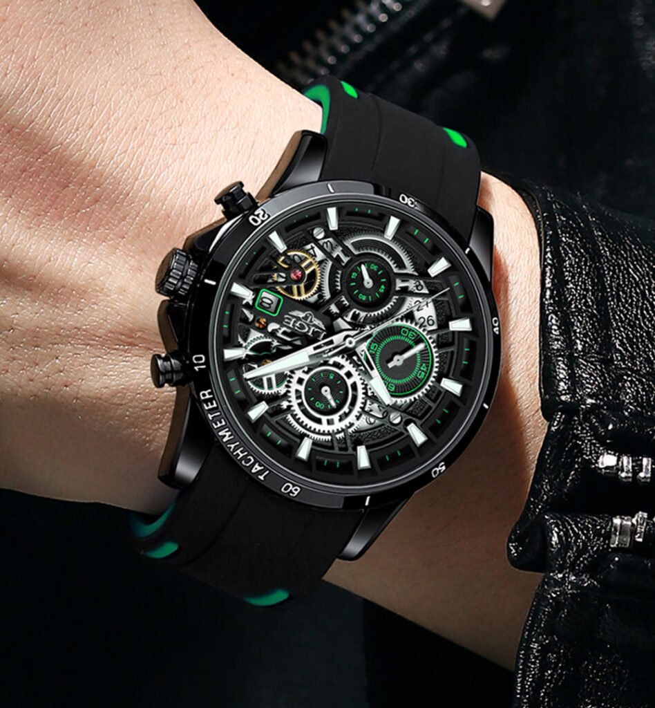 Lige 8977-Watch Ideas-Black-Green-Rubber