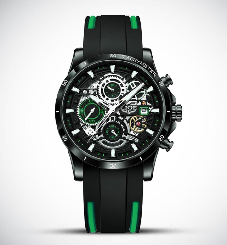 Lige 8977-Watch Ideas-Black-Green-Rubber