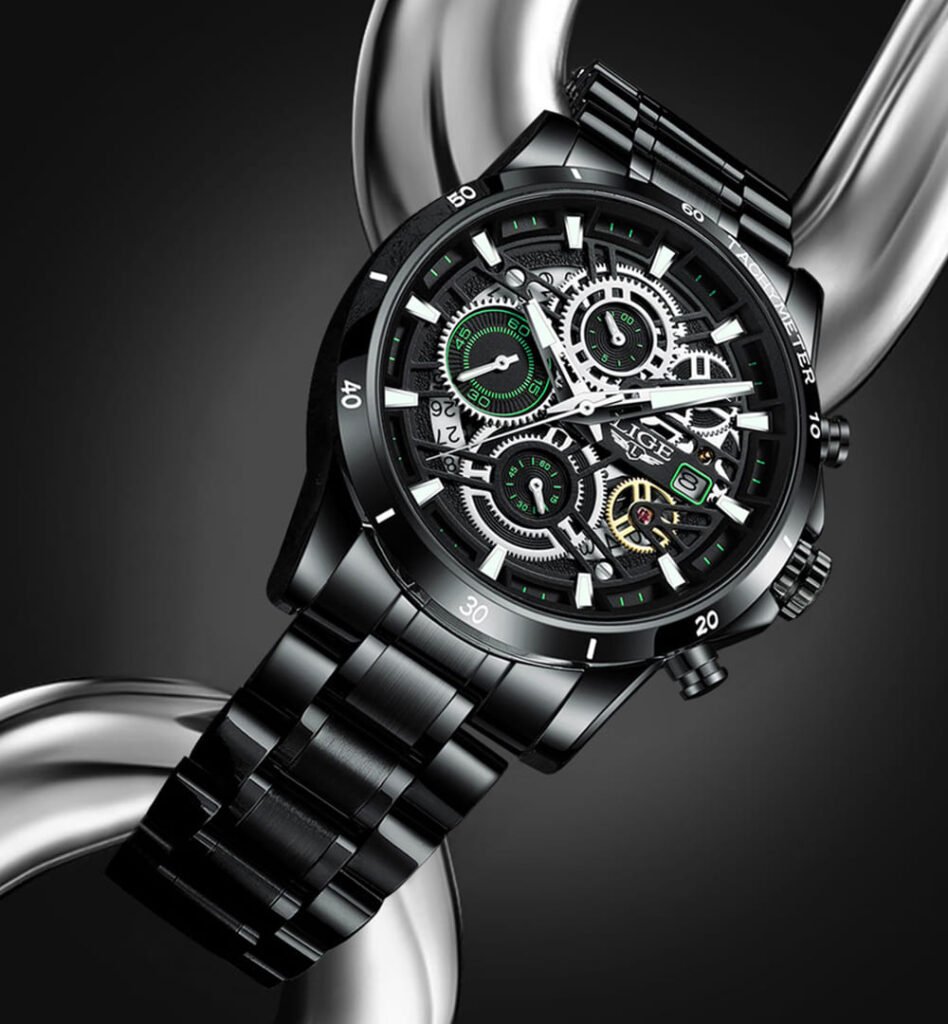 Lige 8977-Watch Ideas-Black-Green-Steel