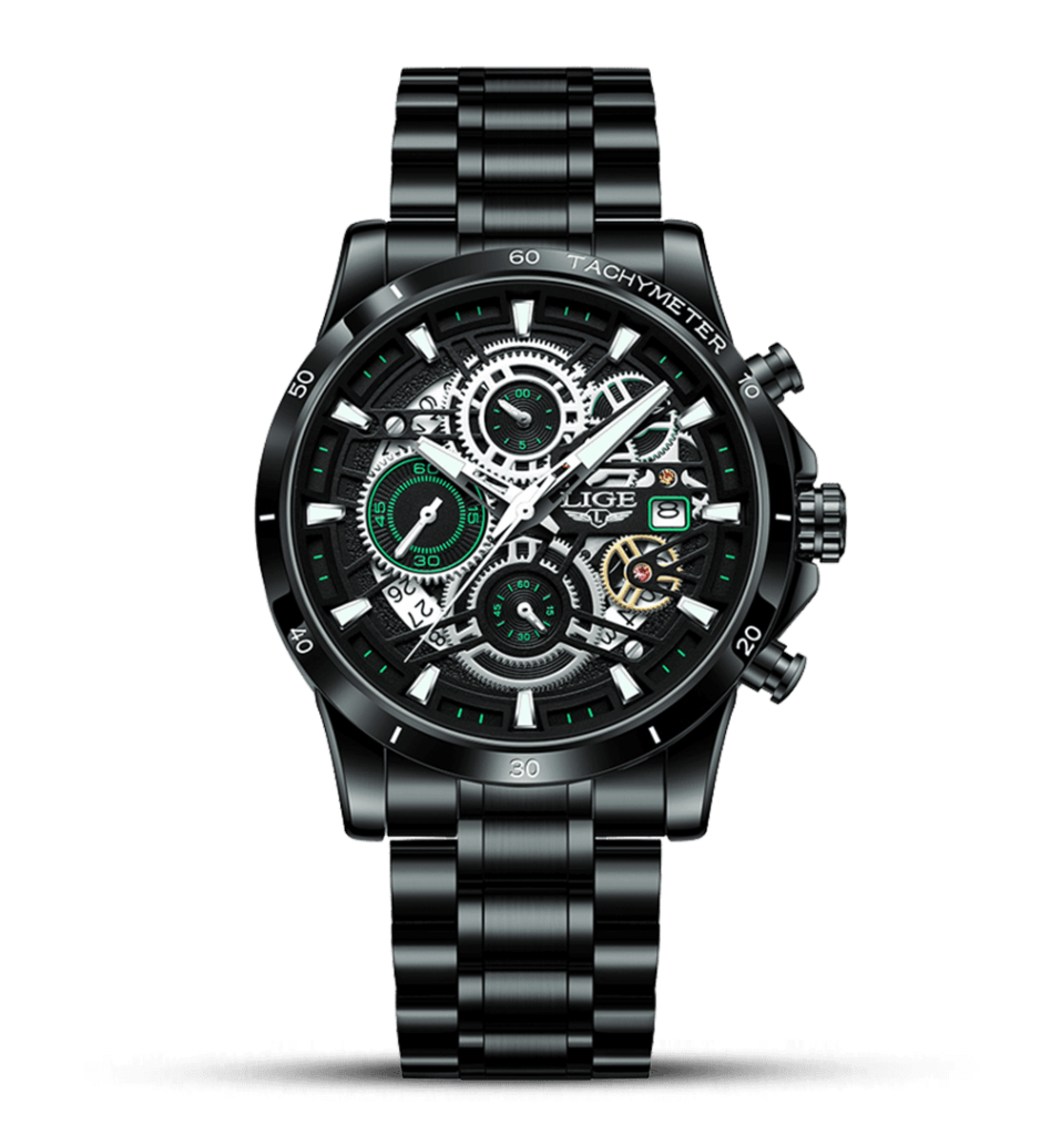 Lige 8977-Watch Ideas-Black-Green-Steel