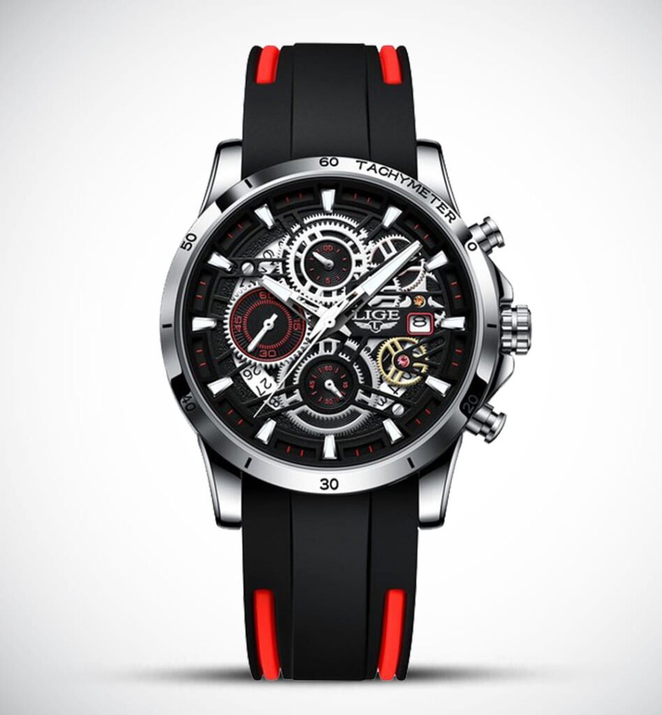 Lige 8977-Watch Ideas-Black-Red-Rubber