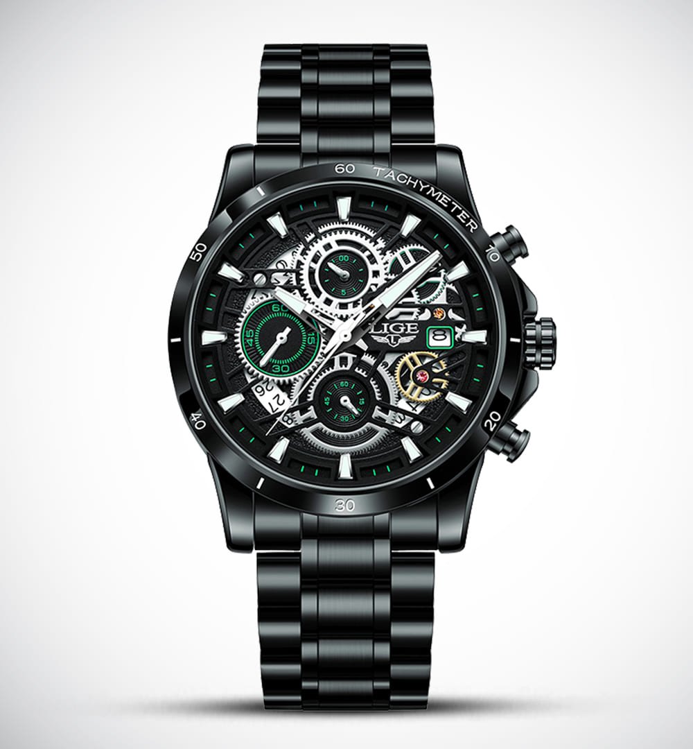 Lige 8977-Watch Ideas-Black-Green-Steel